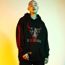 바우스트 힙한옷 펑크룩 오버핏 버팔로 레드 프린팅 후드집업 후드티