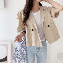 코지 여자 베이직 멋스러운 셔링 파워숄더 린넨 반팔 자켓