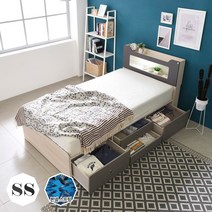 [2만원 즉시할인]장인가구 스텔라 LED 수납헤드 4서랍 침대 슈퍼싱글+컴포트본넬매트, 오크워시