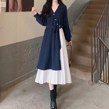 어썸풀 카미르 배색 카라 셔츠 원피스