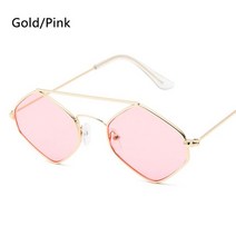 빈티지 미니 소형 소형 프레임 선글라스 유행 금속 다각형 여성 음영 UV400 보호 거리 안경, 06 Gold-Pink