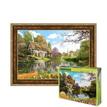 퍼즐피플 튤립이 핀 강가 2000피스 풍경퍼즐 직소퍼즐, 액자포함(엔틱골드), 2000p