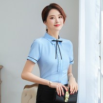 여름 반팔 셔츠 여성 한국어 자기 재배 연꽃 잎 비즈니스 전문 셔츠 미용실 직원 작업복