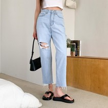 여자 여름 언발 컷팅 데님팬츠 청바지