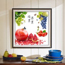 MINJING 3D전체DIY 큐빅 보석 십자수세트 과일 석류와 포도 취미생활 비즈십자수 집들이 선물 생일 wdd, 1세트, 60x60cm