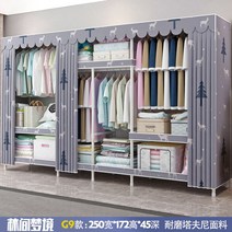 조립식 옷장 커버 드레스 룸 시스템 행거 2단 원룸 커튼 DIY 선반 스탠드 옷걸이, G9숲속꿈의폭250