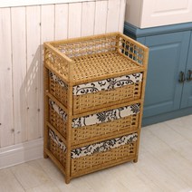 라탄 재질 가벼운 인테리어 서랍장 바구니 수납장 보관함 4단 5단, 1개, 원목색 + 2단