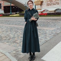 연두색 코듀로이 롱 슬리브 원피스