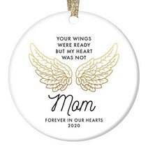 In Loving Memory of Mom Ornament 2020 Christmas Memorial Loss of Mother Anniversary Keepsake Family, 1, gold, black, white
