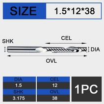 UCHEER-목재 가공용 싱글 플루트 엔드 밀 3175mm CNC 커터 카바이드 공구 MDF 합판용 1 개, [05] 3.175D1.5d12l38L, 05 3.175D1.5d12l38L