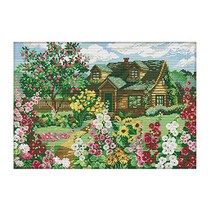 컨트리 하우스 크로스 스티치 스탬프 키트 자수 바느질 장식 11 CT, 설명, 코튼, 다색