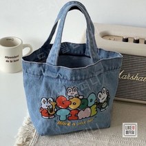 일본 만화 자수 데님 대용량 핸드백 학생 귀여운 핸드백 양동이 점심 가방 가방