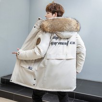 빅퍼카라 화이트 오리털 패딩 도톰 야상 하프코트 배색남성