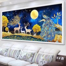 보석자수나라 대형 비즈 보석 십자수 재물운 꽃사슴가족 120x50cm