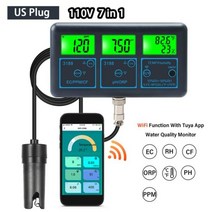 탁도계 탁도측정기 WiFi 7in1 수질 테스터 멀티 파라미터 수질 분석기 디스플레이 PH/ORP/EC/PPM/CF/습도/온도 모니터링 미터, 0.01, US plug