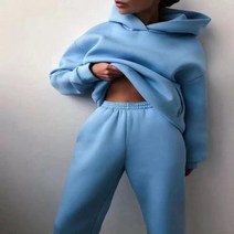 드라이슈트 웻슈트 여성용 운동복 따뜻한 후드 오버사이즈 단색 캐주얼 긴 바지 가을 겨울, 13.Blue - S