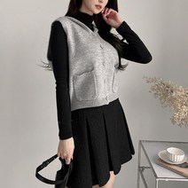 뜨개진 여성용 쫀쫀 포켓 오픈 니트 후드 트리클 베스트