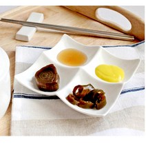 화이트 정사각 4칸나눔접시 도자기 그릇 4단 분할 반찬 안주용 마른안주접시 디저트 플레이팅, 높은(중) 가로 16.5cm