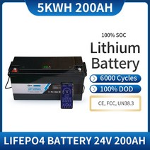 리튬인산철배터리 12V 100AH LiFePO4 배터리 내장 BMS 리튬 철 인산염 셀 6000 사이클 RV 캠핑 카트 태양광, 01 24V 200AH