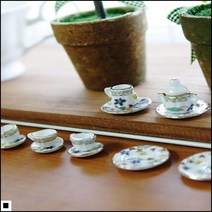 나뭇잎포인트 비비드색감 깜찍티포트 전시회장 꽃잎찻잔세트 화이트미니어처