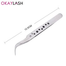 OKAYLASH-스테인레스 스틸 족집게 속눈썹 연장용 정전기 방지 정밀 펜치 그래프트 파마 어플리케이터, 02 holes curved