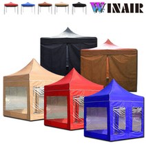 WINAIR 리뷰이벤트 국내 당일발송 프리미엄 끈타입 접이식 천막 지붕+프레임+바람막이(일반/투명) 행사용 캠핑용 방수 그늘막텐트, A세트(지붕+프레임), 2.5mx3.75m, 레드