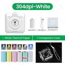포켓포토 미니프린터 인화지 포토용지 PeriPage A6 304 Dpi 휴대용 감열 포토 프린터 미니 포켓 라벨 스티커 다채로운 종이 롤 무선 블루투스 인쇄, [04] White 6Color 1Case, 04 White 6Color 1Case