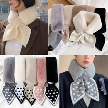 슈가엘라 여성 쁘띠 부드러운 밍크 페이크퍼 에코퍼 리본넥 니트 숏 미니 머플러 털 목도리
