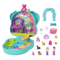 Polly Pocket 컴팩트 플레이세트 강아지 생일 배쉬 마이크로 인형 2개 및 액세서리 포함 서프라이즈 리빌이 있는 여행용 장난감 7968
