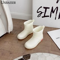 UNBAISER-미끄럼방지 여성 패션 첼시 레인부츠 미들 앵클 패션 레인부츠