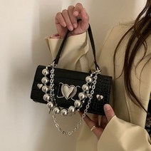 실버볼 드롭 체인 파이톤 미니 토트백 숄더백