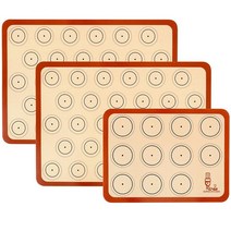 실리콘 베이킹 매트 마카롱 - 3개 세트(하프 시트 라이너 2개 및 쿼터 시트 1개) 마카롱 베이킹 팬 피자 토스터 케이크 및 빵 만들기용 논스틱 실리콘 쿠키 오븐 라이너, Red