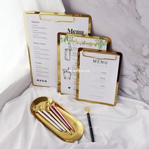 더이쁨 골드 메탈 소품 클립보드 메뉴판 빌지꽂이 안내판 메모판, 메뉴판22.5x31cm (A4)_EP-0390