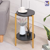 MCOMPANY 침대 쇼파 거실 보조 간이 협탁 미니 사이드 테이블 식탁 책상 모던 사무실 블랙 서랍장 엔틱 원목 인테리어 선반 베드 원형 노트북 수납 서랍형 침실 <골드+블랙>, 2단 원형 테이블” class=”wr-img”></a></div></p></div></p></div></p></div><div class=