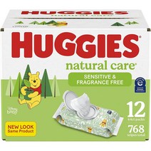 Huggies Natural Care Sensitive Baby Diaper Wipes 하기스 내추럴 케어 센서티브 베이비 디아퍼 물티슈 64매 12팩