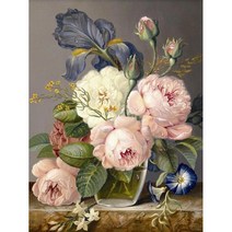 올레보 액자 캔버스형보석십자수 Diy세트 라운드 비즈 핫 제품 꽃 40 x 50 cm, 1세트, G1433.올레보 핑크 장미