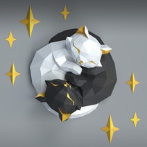 휘감는 고양이 발렌타인 페이퍼 크래프트 핸드메이드 3D 입체 종이 모형 DIY 벽 벽걸이 장식 선물, 엉킨 고양이