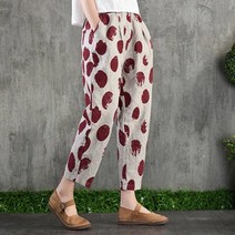 빅걸스토리 여성용 패턴 린넨 밴딩 배기 팬츠