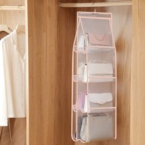 옷걸이 수납장 정리함 랙 행거 핸드백 투명 저장 도어 벽 지우기 걸이 파우치, 핑크 8 그리드