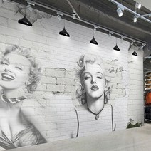Bacaz 마릴린 먼로 그림 벽지 벽화 거실 3d 벽돌 벽 종이 벽화 3D 벽 사진 벽화 소파 배경|wall paper|mural wall paper3d brick wallpa, 1개, 03555-1