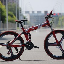 BeGasso 26 인치 접이식 자전거 가변 속도 충격 흡수 오일 디스크 브레이크 산악용, 24 인치cm, 레드 3 나이프 마그네슘 합금 휠 + 27 단