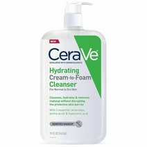 CeraVe Hydrating 크림 투 폼 클렌저 Hyaluronic Acid으로 메이크업 리무버와 세안 무 향료 561.89ml, 19 Fl Oz (Pack of 1)