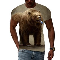 특이한 동물그림 반팔티셔츠 바캉스티셔츠 여름 동물 3D 프린팅 쿨 베어 남성 티셔츠 년 펑크 록 피트니스 스트리트 패션 캐주얼 탑스
