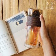 오후반차 이중 유리 티텀블러 차망 내열유리 진공 보냉 200ml