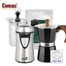 코맥 모카포트 우드 6컵 + 우유거품기 400ml 전동 커피그라인더 (ME1) 에스프레소 커피원두 200g (E5+S7+ME1+C1) 사발이