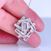 하이퀄리티 롱목걸이 2CT 에메랄드 샤프 모이사나이트 펜던트 6x8MM VVS 랩 다이아몬드 고급 주얼리 진짜 925 스털링 실버 여성 목걸이 인증서 포함