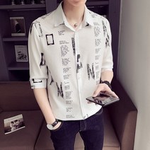 도오빠 문자티 남성 반팔 셔츠 남방 루즈핏 7부 레터링 와이셔츠 여름 남자셔츠 프리사이즈 의류