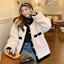 스타일아유 여성 겨울 노카라 양털 뽀글이 트위드 배색 자켓 카라 데일리 아우터