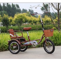 21년 성인삼륜자전거 효도선물 성인 세발자전거, 브라운 뒷좌석 등받이 14인치