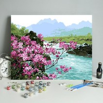 DIY 명화그리기 호수 봄 풍경 물감 세트 그림 동양화 페인팅 수채화 유화그리기세트 패키지 액자 해바라기, 50x65cm